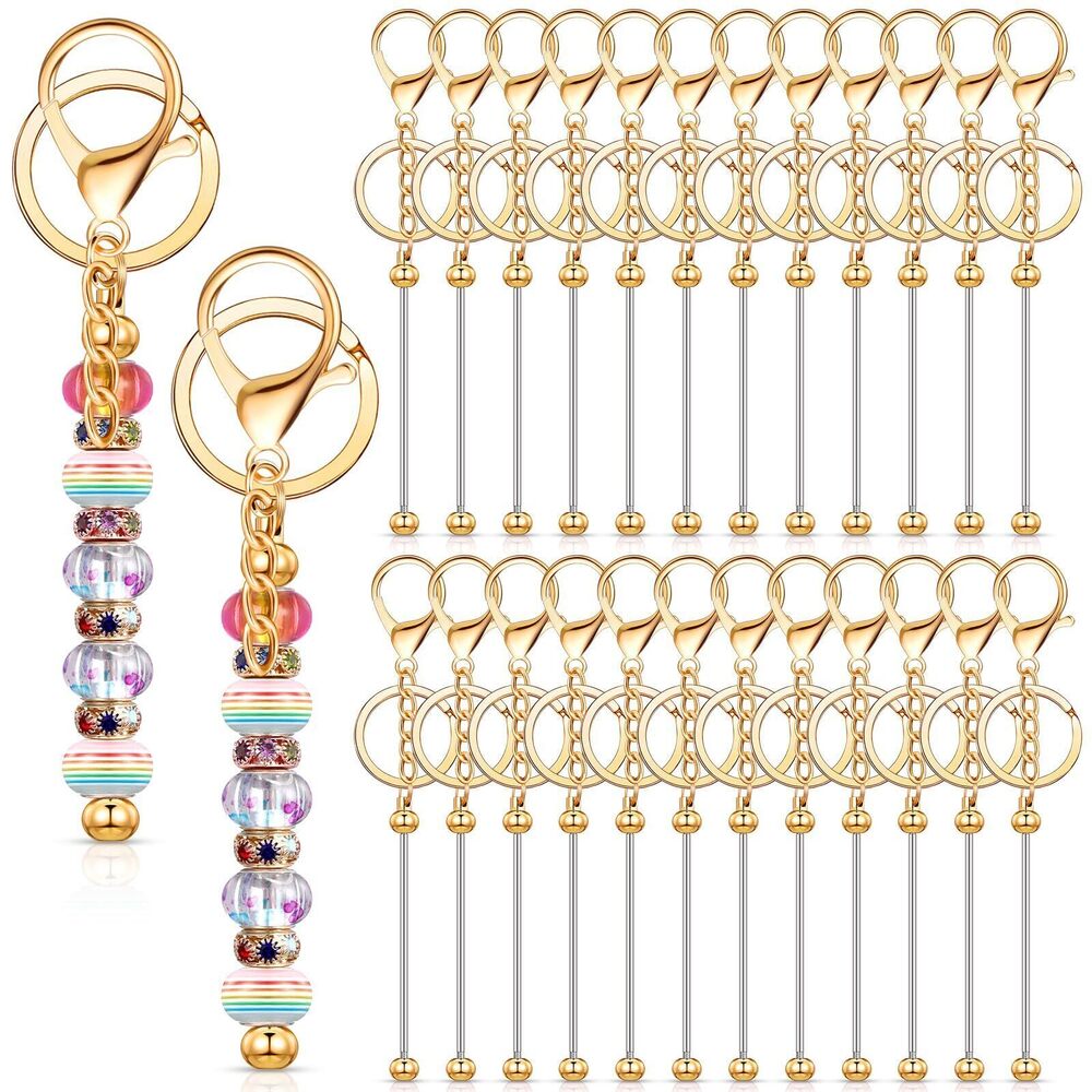 6597 24 Pcs Beadable Keychain Bars Bulk Beads for Keychain Making Kit Gifts